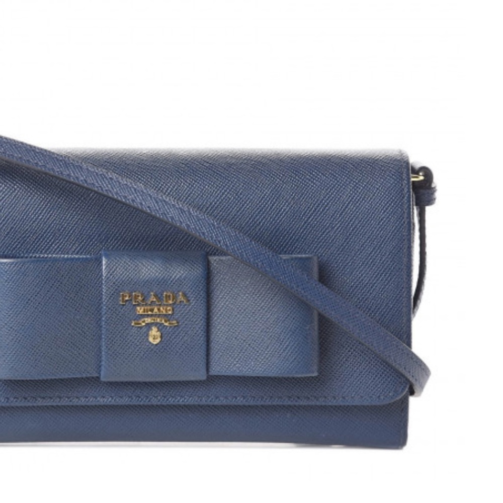 Prada Navy Crossbody Bag with Bow Accent